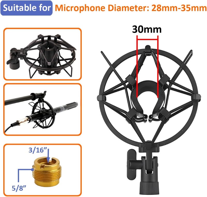 LKRXW 28-35mm Microphone Shock Mount Anti Vibration Mic Suspension Mount Aluminum Alloy Condenser Microphones Holder Clip with Metal Screw Adapter Isolation Absorber Studio - Image 4